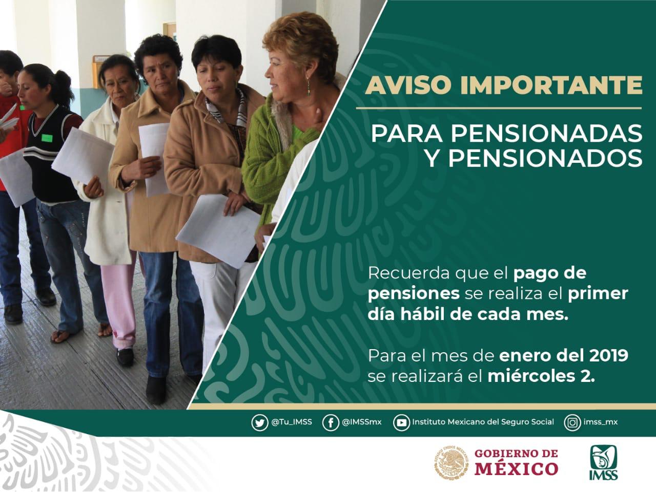 Pensionados del IMSS recibirán pago el 2 de enero