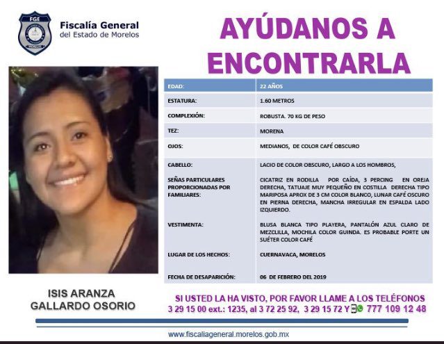 Aparece con vida Isis Gallardo informa la Fiscalía