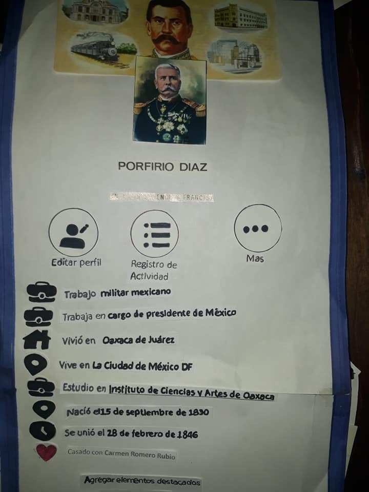 Niño hace biografía de Porfirio Díaz como perfil de Facebook