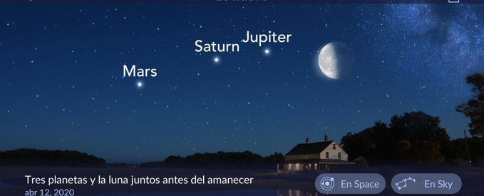 Esta madrugada se alinearán la Luna, Saturno, Jupiter y Marte