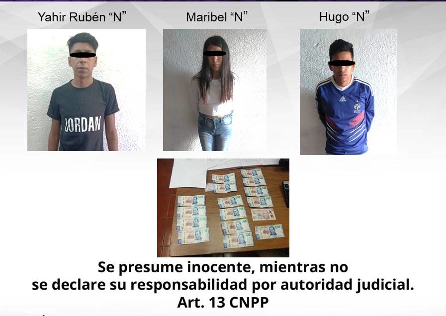 Detienen a 3 con billetes de 500 pesos falsos en Morelos