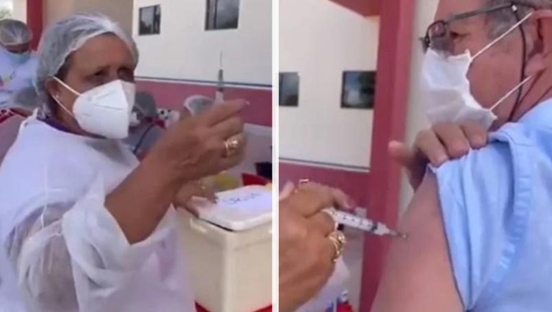 En Brasil una enfermera utilizo la misma jeringa para vacunar a varios adultos mayores