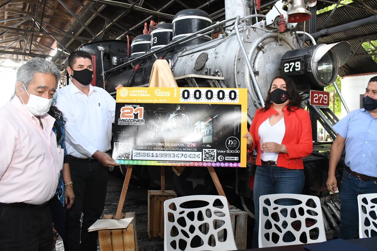 Develan billete de la Lotería Nacional con la Locomotora de Vapor 279 de Cuautla