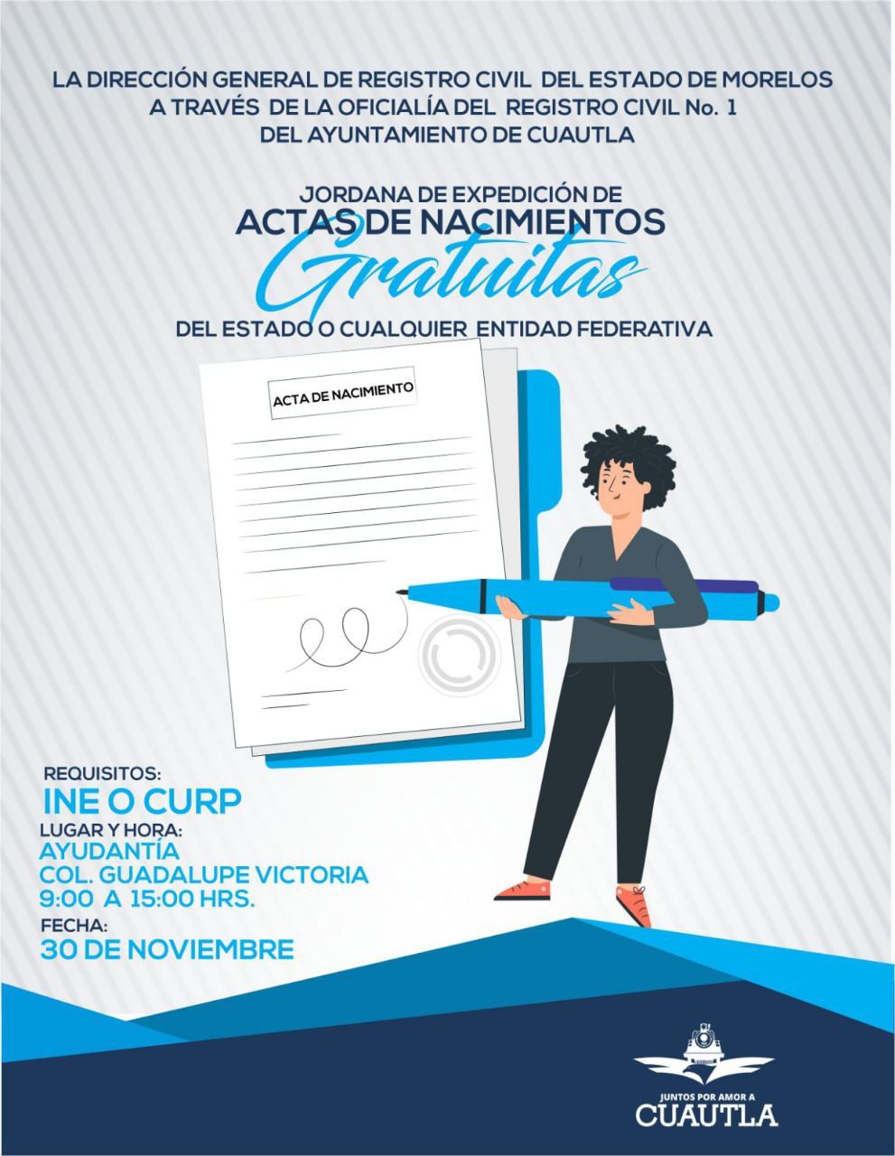 Participa en la campaña de expedición de actas de nacimiento gratuitas