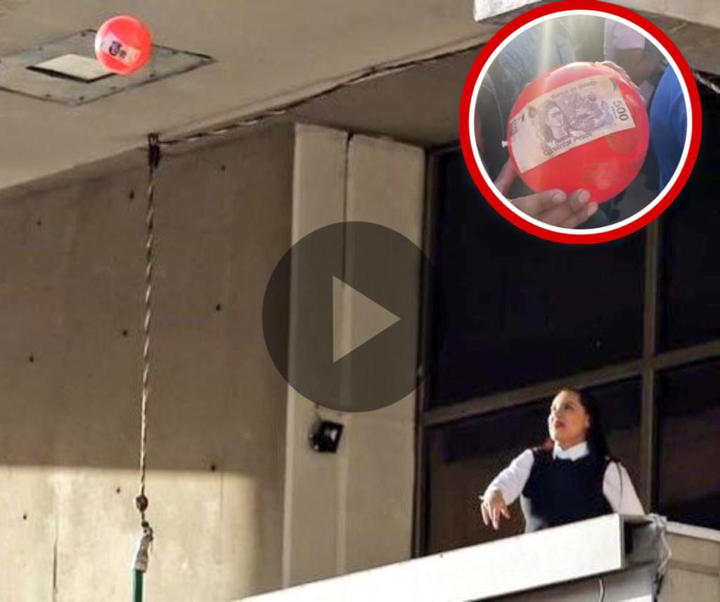 [VIDEO] Sandra Cuevas lanza  pelotas con billetes de 500 pesos