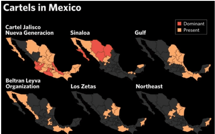 EEUU revela mapa de la presencia de los cárteles en México