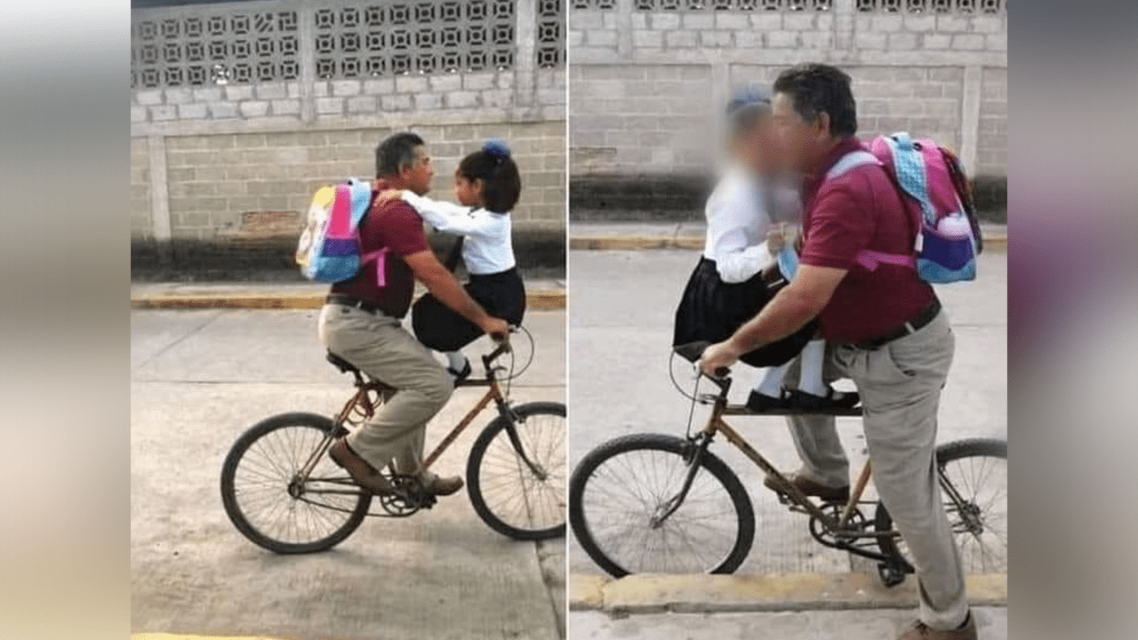 Niña ama que su abuelito la lleve en bici a la escuela