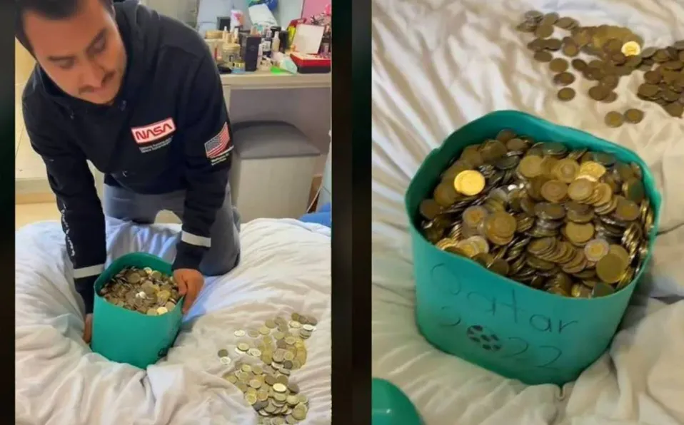 Logra ahorrar monedas de 10 y 5 pesos para asistir al mundial de Qatar 2022