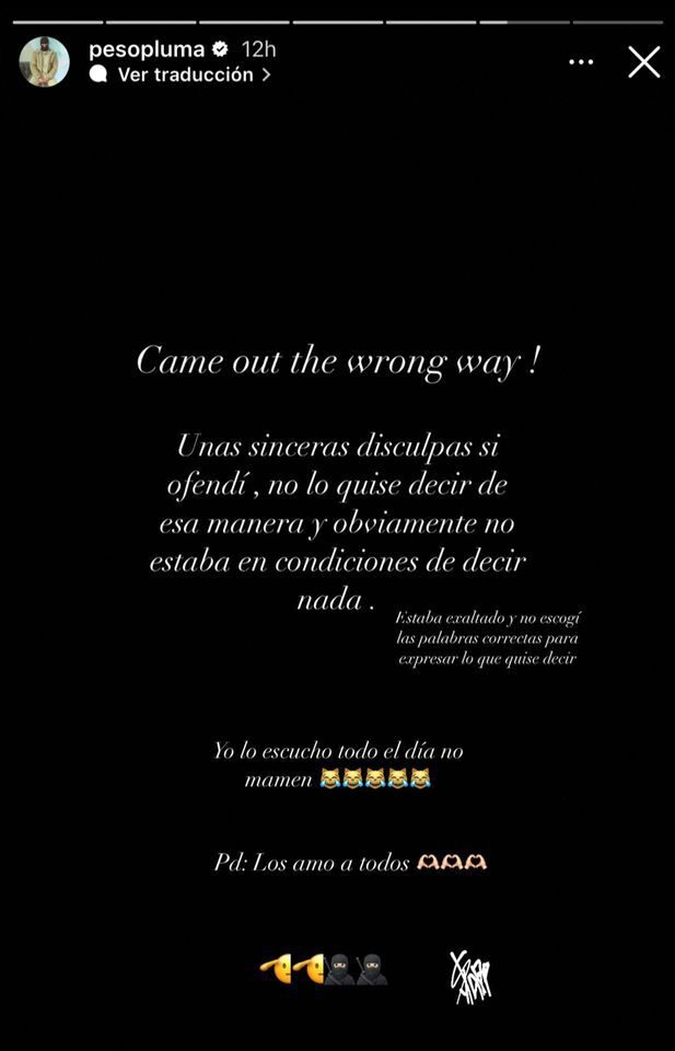 peso pluma se disculpa con Bad Bunny 