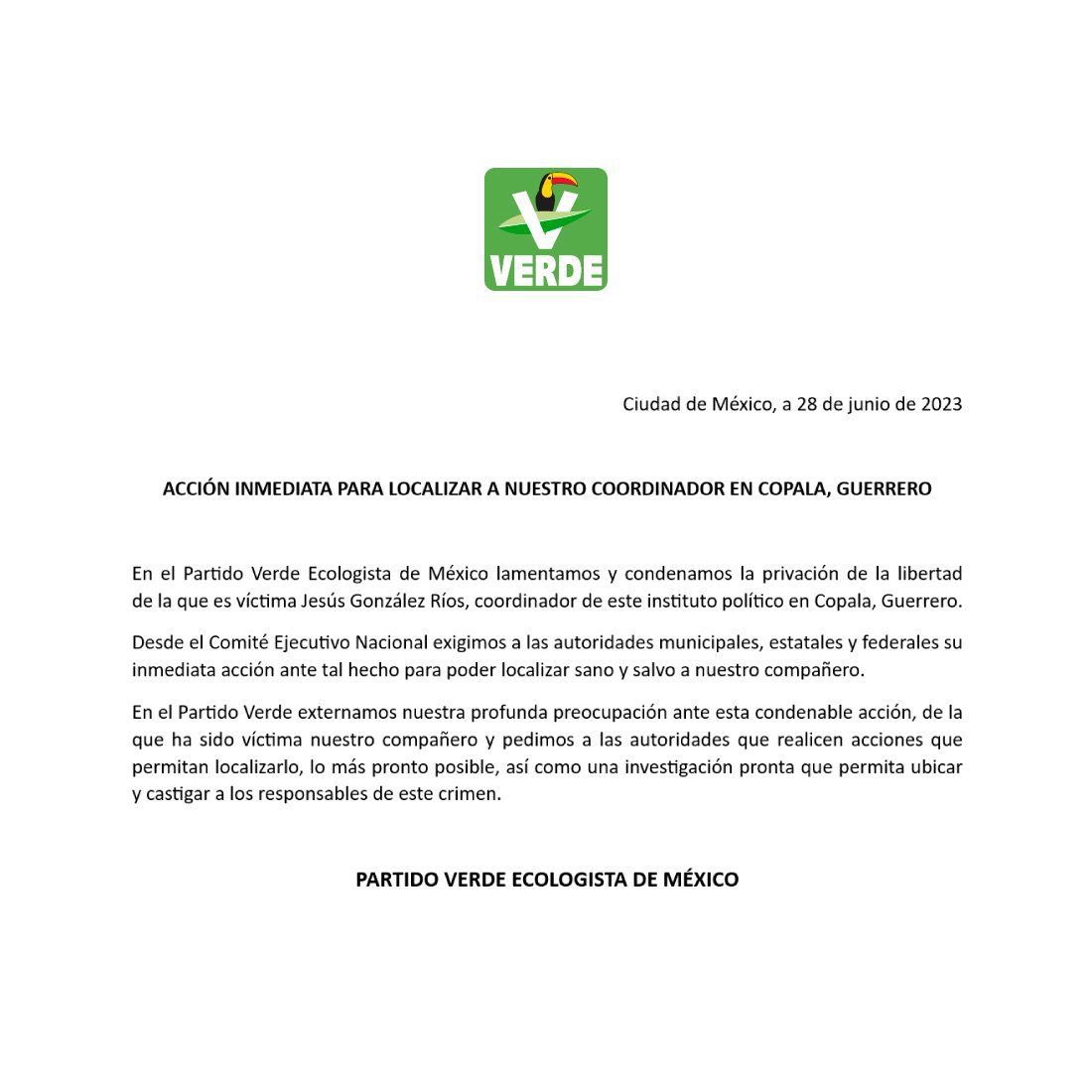 comunicado de PVEM