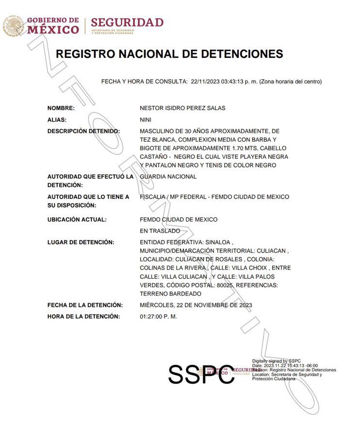 Detienen a El Nini, presunto líder de Los Chapitos