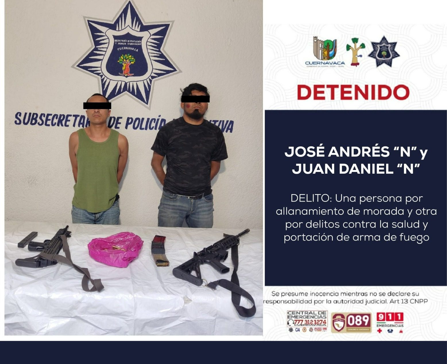 Detienen a jóvenes por posesión de armas de fuego en Fraccionamiento de Cuernavaca
