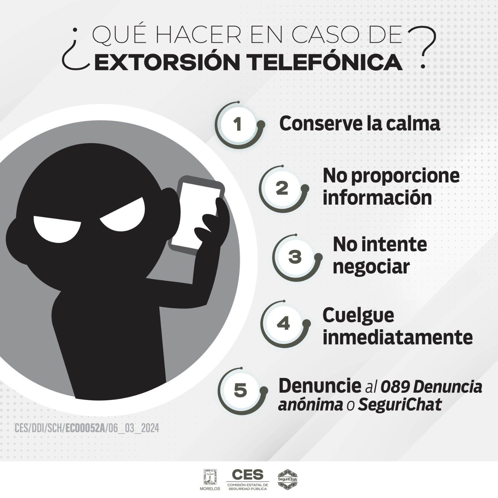 Acude a la unidad cibernética de la CES Morelos en caso de ser víctima de extorsión