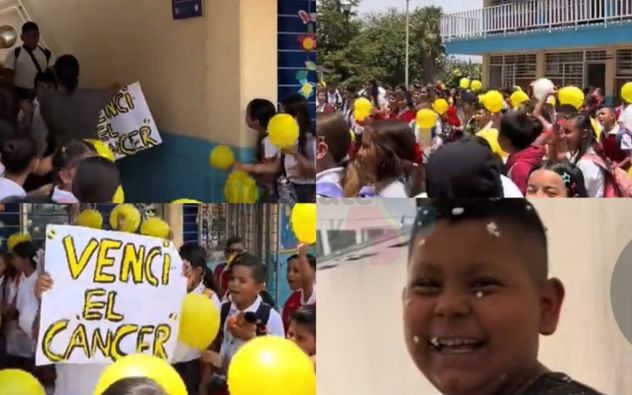 Niño vence el cáncer y celebra en su primaria