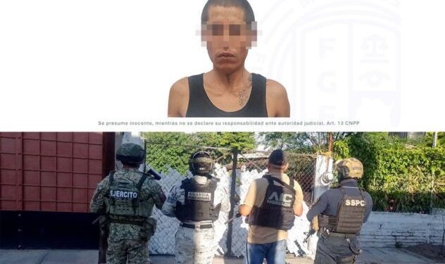 Elementos de la Agencia de Investigación Criminal de Morelos y de la Marina resguardando el exterior de una vivienda pintada durante un cateo en Tlaltizapán....