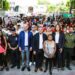 Vecinos de la colonia Lagunilla de Cuernavaca tomando protesta como Comité de Paz junto al alcalde y autoridades estatales frente a módulos de atención comunitaria.