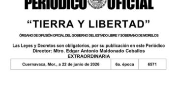 otografía en un plano medio del Periódico Oficial "Tierra y Libertad" o los logotipos institucionales del Gobierno del Estado de Morelos,