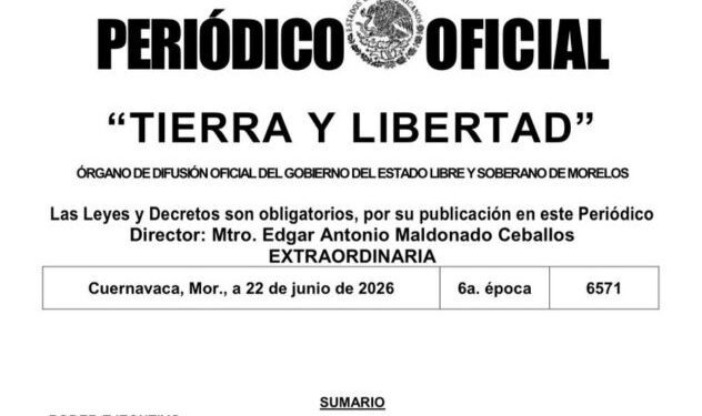 otografía en un plano medio del Periódico Oficial "Tierra y Libertad" o los logotipos institucionales del Gobierno del Estado de Morelos,