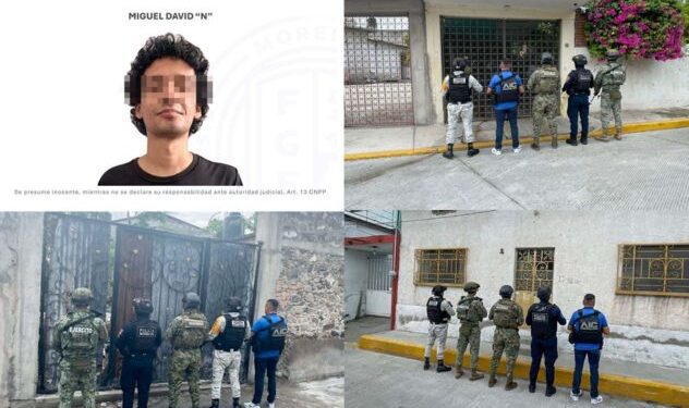 Elementos de la Agencia de Investigación Criminal y la Guardia Nacional resguardando un operativo de cateo en Zacatepec, Morelos