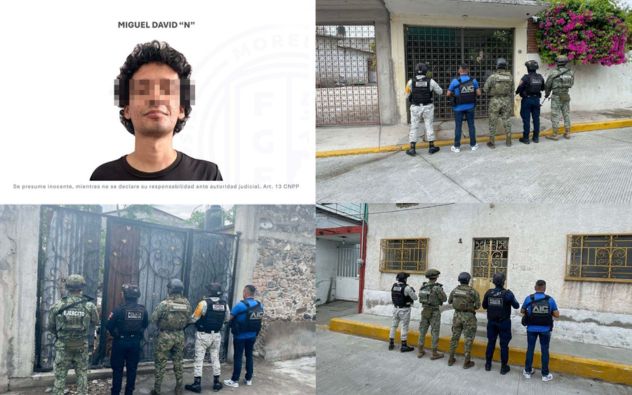 Elementos de la Agencia de Investigación Criminal y la Guardia Nacional resguardando un operativo de cateo en Zacatepec, Morelos