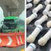 Patrullas de la policía resguardando el operativo de revisión a autobuses en la carretera México-Cuernavaca, Morelos