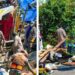 Brigadas de servicios públicos retirando basura y cacharros acumulados en la Barranca Seca de Cuernavaca, Morelos